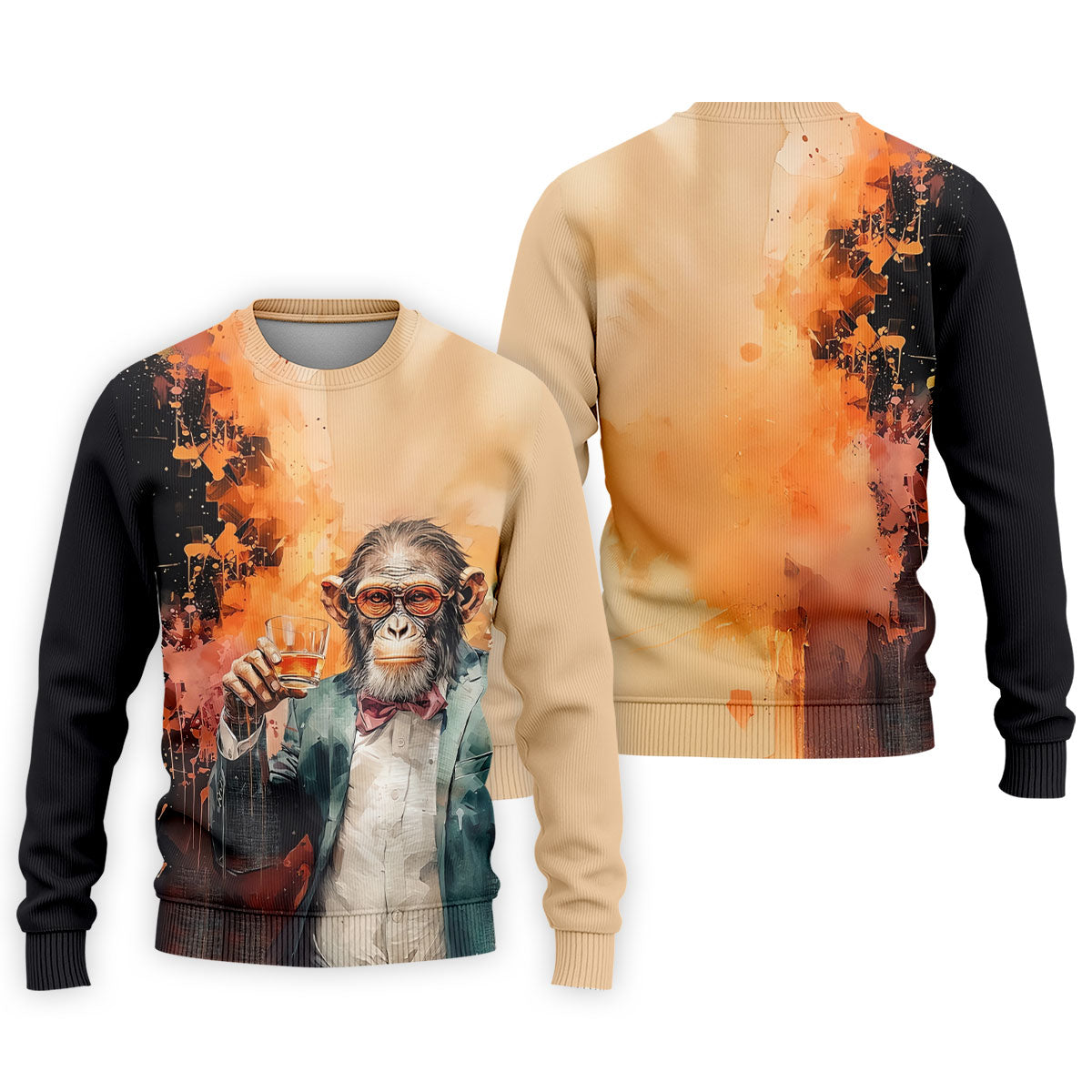 Gentleman Monkey Whiskey Golden Sunset Hawaiian Golf Polo, Golf Tops For Men, Golfing Apparel