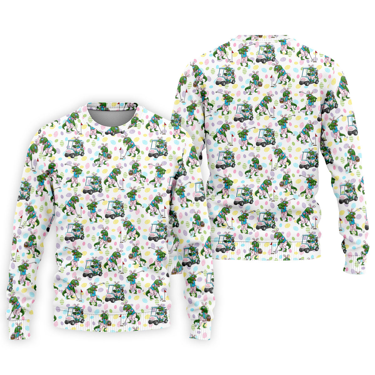 T-Rex Bunny Colorful Easter Egg Men's Funny Golf Shirts, Golf Shirts For Men, Polo Shirts For Men