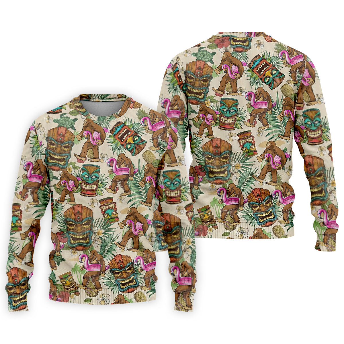 Tropical Bigfoot Adventure with Tiki Totems Design Hawaiian Golf Polo, Golf Tops For Men, Golfing Apparel