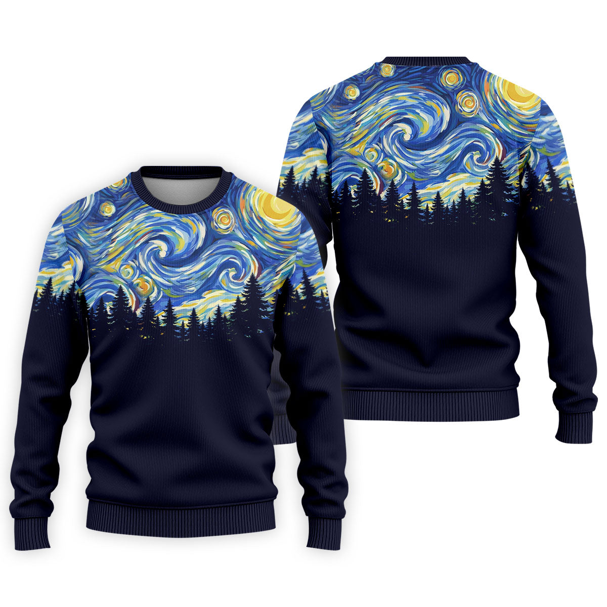 Van Gogh Inspired Starry Night Forest Hawaiian Golf Polo, Golf Tops For Men, Golfing Apparel
