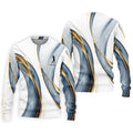 Elegant Blue Gray and Gold Swirl Pattern Hawaiian Golf Polo, Golf Tops For Men, Golfing Apparel