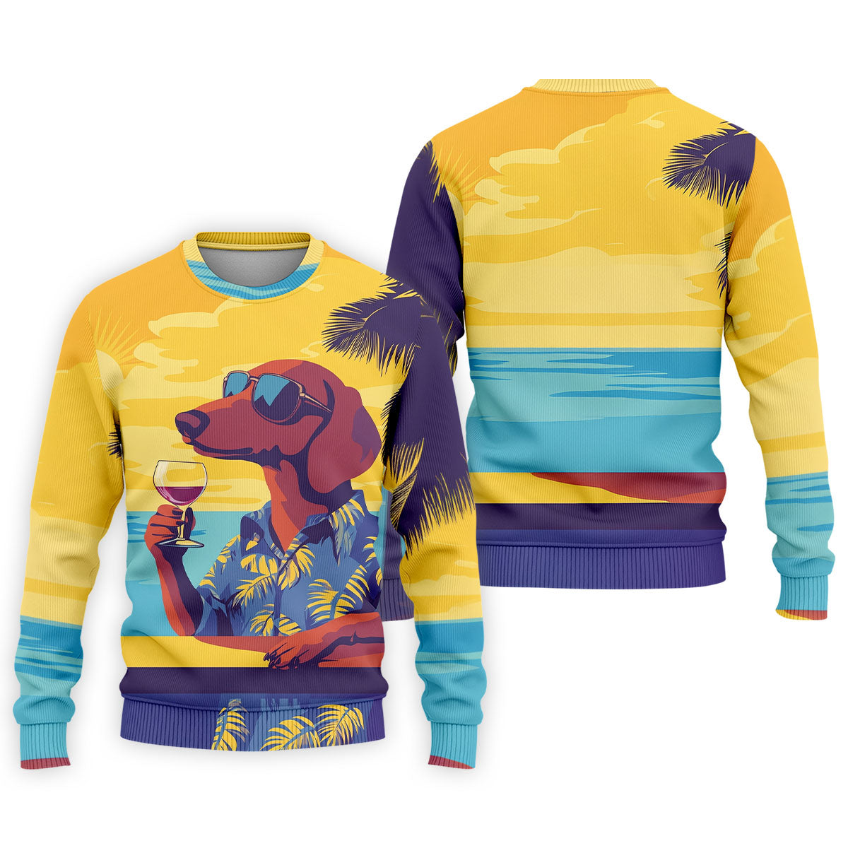 Funny Dachshund Beach Men's Polo Shirt, Hawaiian Golf Polo, Cool Golf Gifts, Unique Gift For Golfer