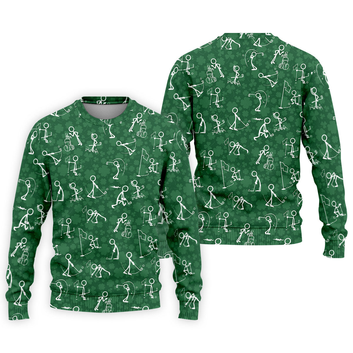Stick Figure Golf Pose Shamrock Golf Shirt, St Patrick's Day Golf Tops For Men, Polo Shirts For Men