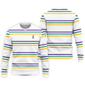 Mardi Gras Purple Green Gold Stripe Pattern Golf Tops For Men, Men's White Polo, Golf Shirts For Men