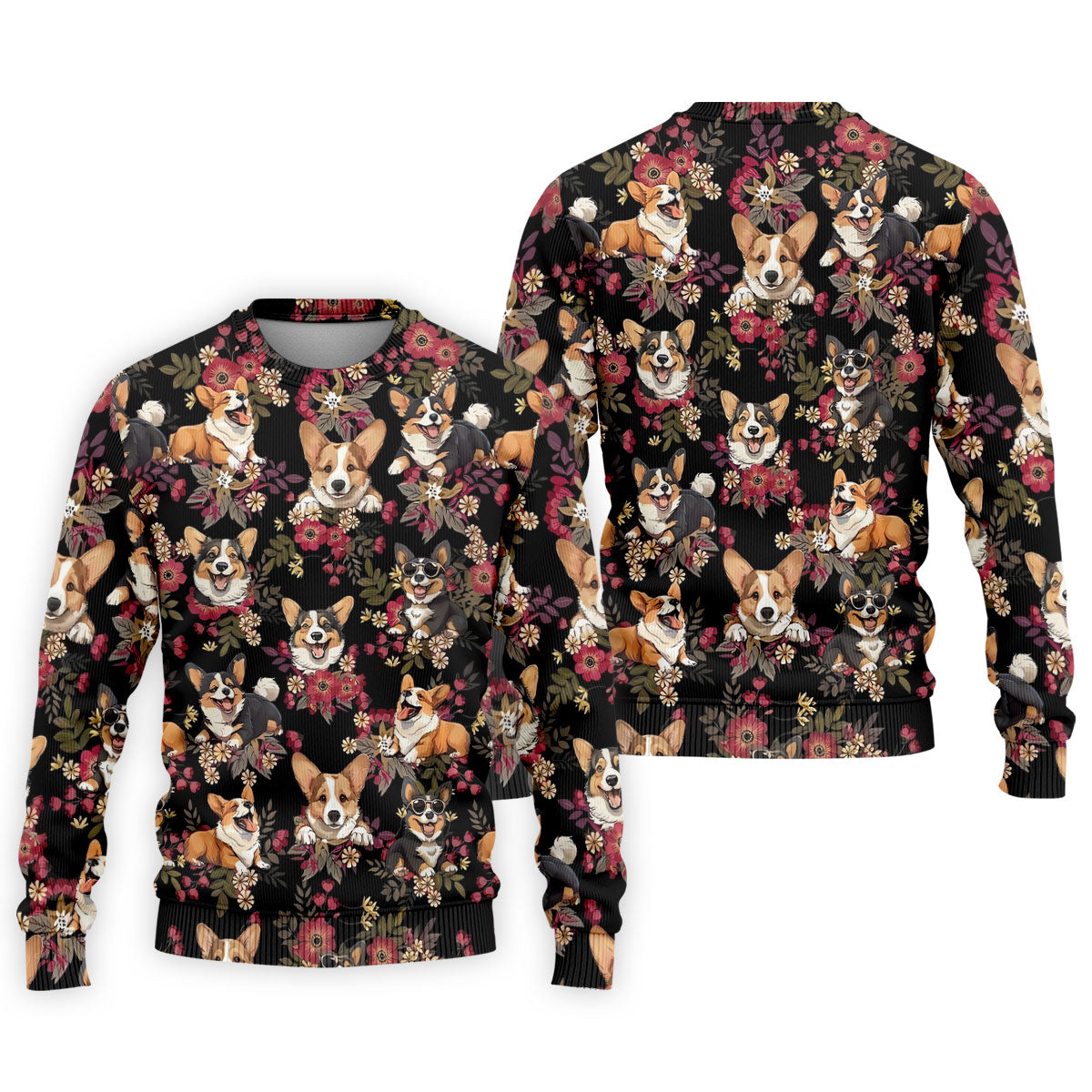 Cute Corgi Floral Hawaiian Pattern Polo Shirt, Mens Golf Polo, Funny Golf Shirt