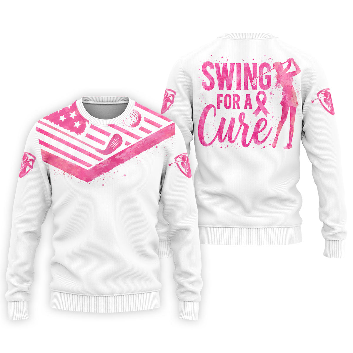 Swing For A Cure Pink Flag Breast Cancer Polo Shirt, Men's Golf Shirt, Printed Golf Shirts