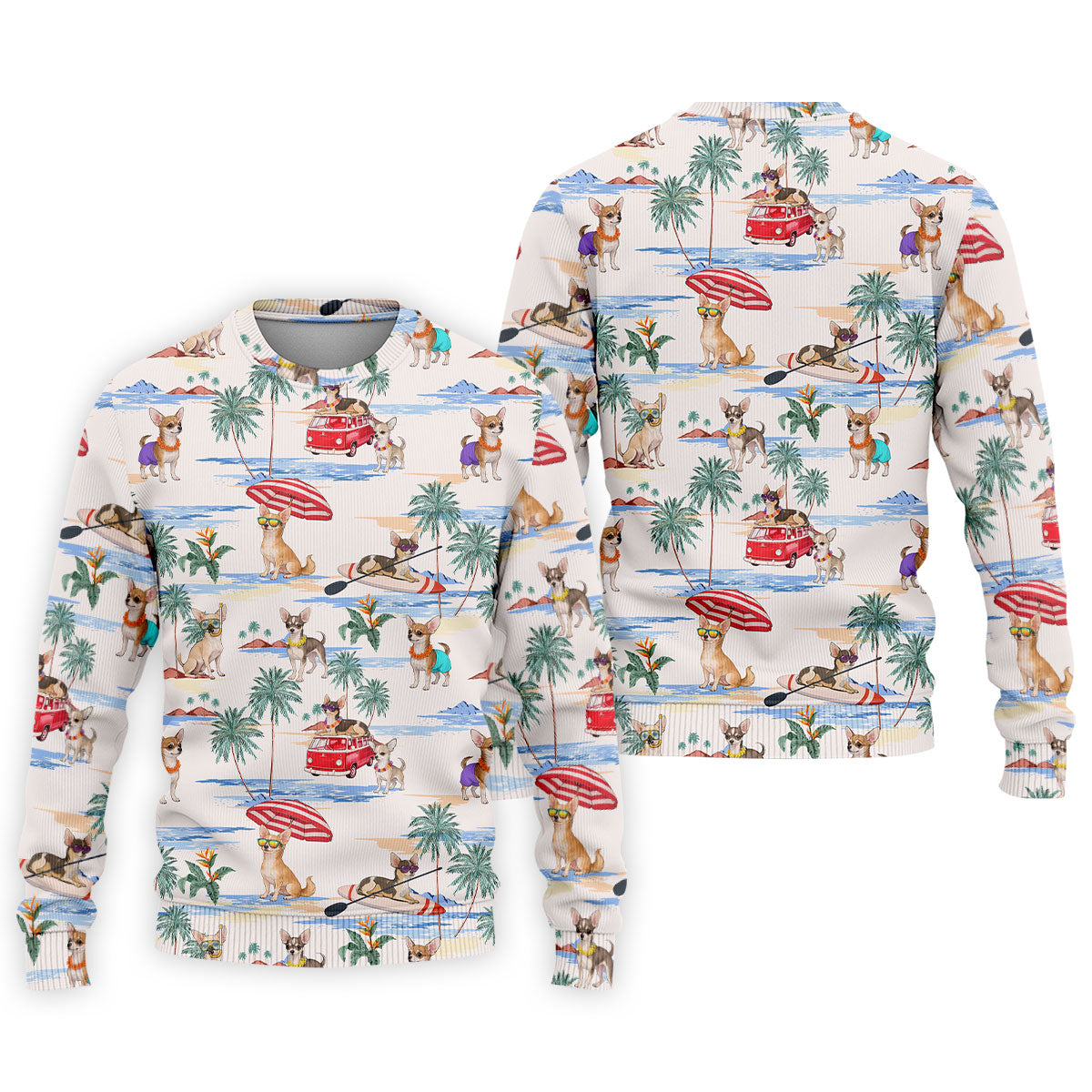 Summer Chihuahua Paradise Pattern Hawaiian Golf Polo, Golf Tops For Men, Golfing Apparel