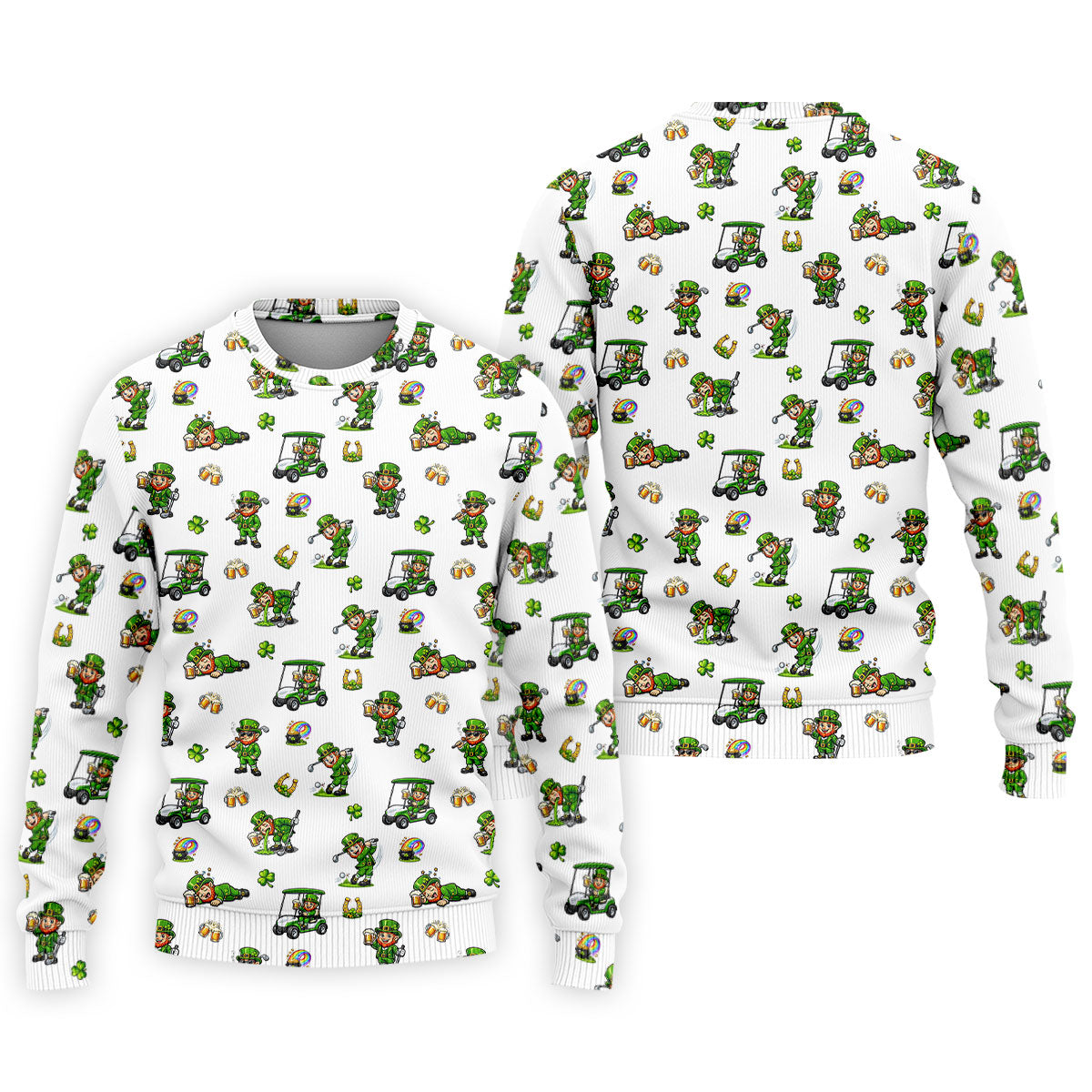 St Patrick's Day Leprechaun Golf And Beer Golf Pose Shamrock Golf Shirt, Golf Shirts For Men