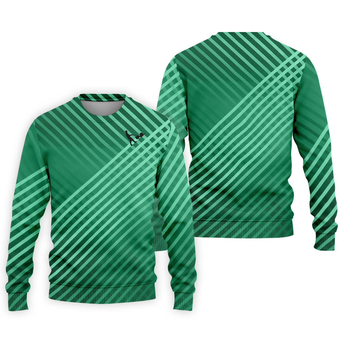 Green And White Striped Pattern Golf Tops For Men, Performance Golf Shirt, Polo Shirts For Men