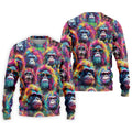 Street Art Style Cool Gorilla Hawaiian Golf Shirt, Tropical Theme Golf Shirts For Men