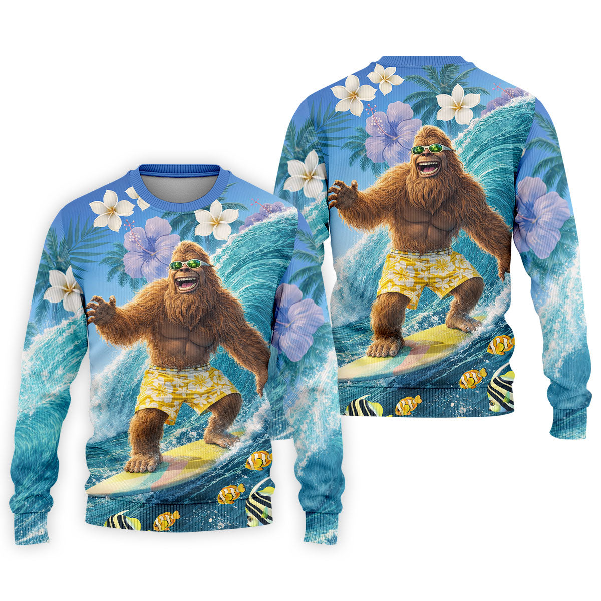 Surfing Bigfoot Riding Ocean Waves Design Hawaiian Golf Polo, Golf Tops For Men, Golfing Apparel