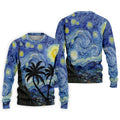 Van Gogh Starry Night Tropical Palm Tree Golf Shirt, Mens Golf Polo, Printed Golf Shirts