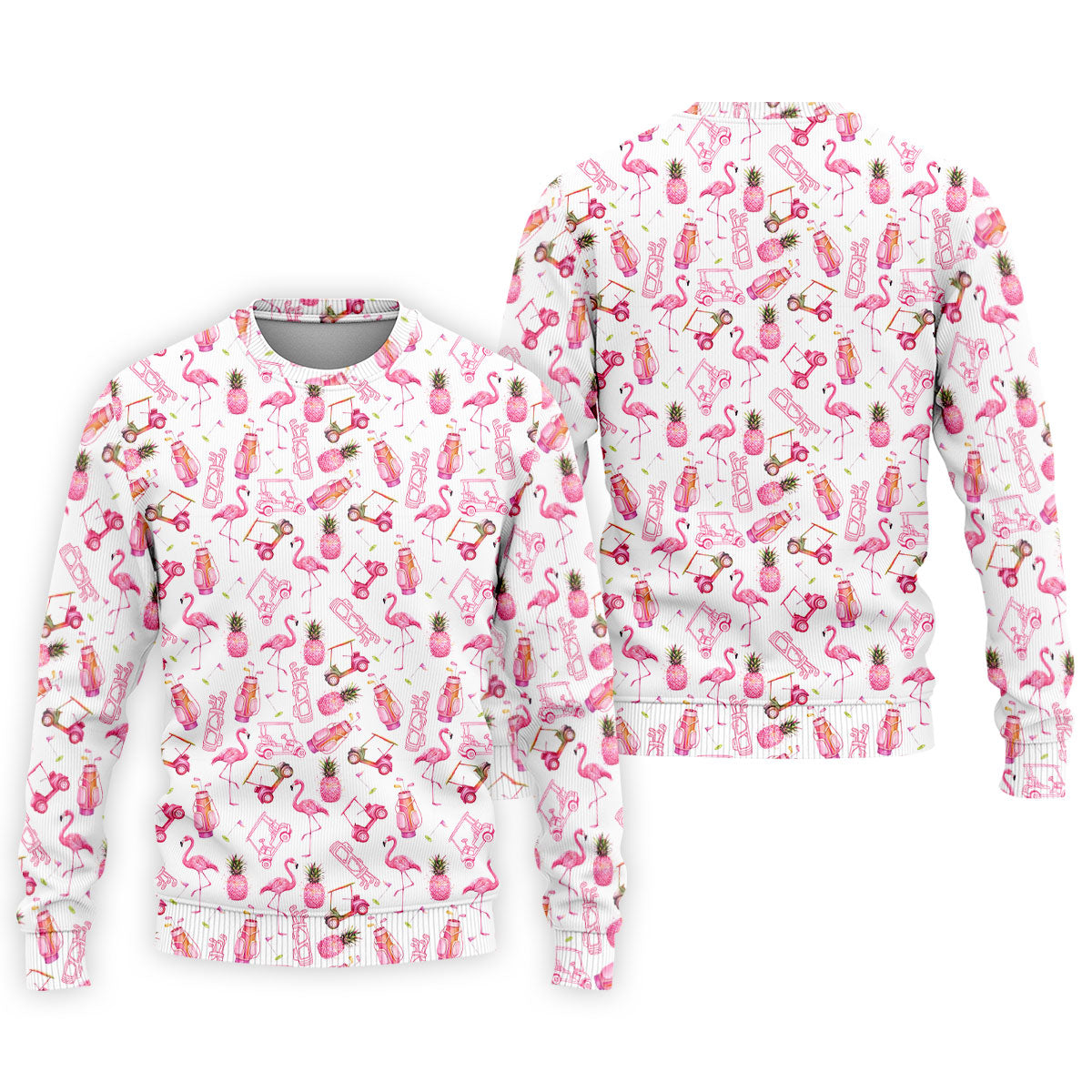 Funny Flamingo Pink Pineapple Tropical Vibe Golf Tops For Men, Men's Funny Golf Shirts, Polo Shirts For Men