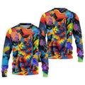 Colorful Cat Sunglasses Paint Splash Golf Shirt, Men's Golf Shirt, Golf Apparel For Men