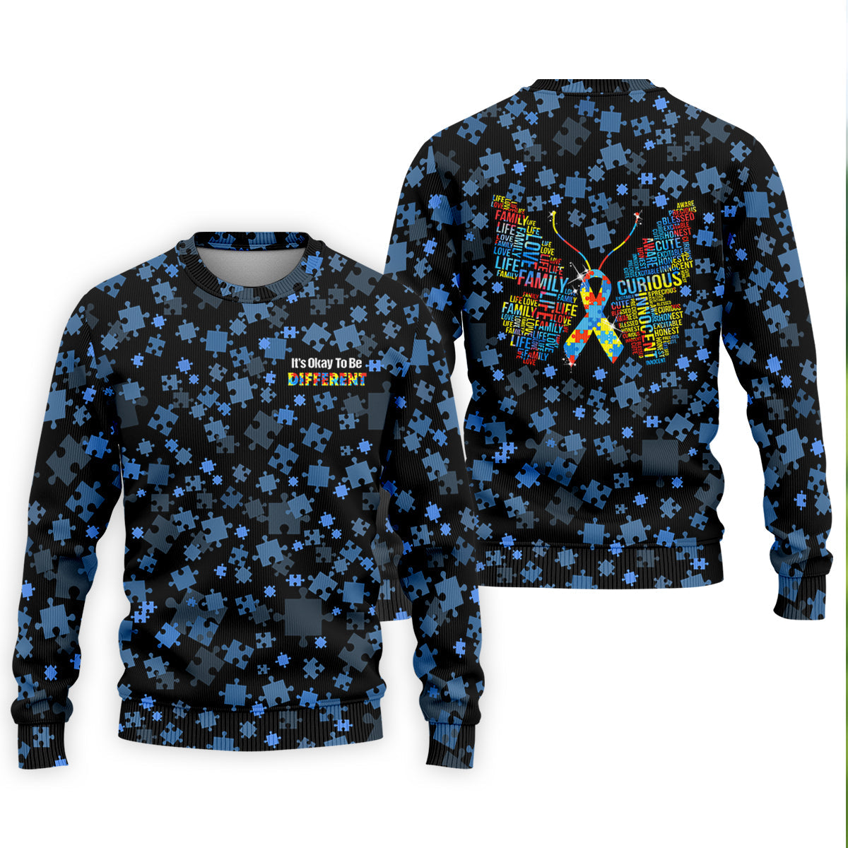 It's Okay To Be Different Autism Awareness Black And Blue Puzzle Pattern Golf Tops For Men, Polo Shirts For Men