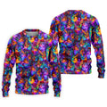 Psychedelic Cat Golf Shirt, Colorful Neon Cat Pattern, Polo Shirts For Men