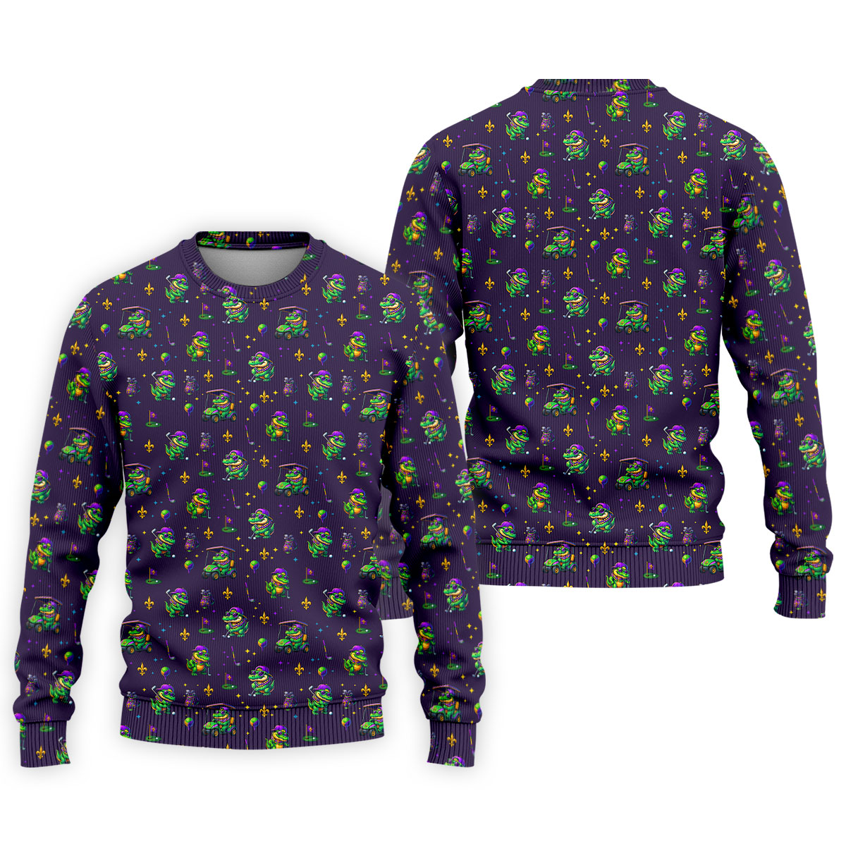 Funny Crocodile Mardi Gras Golf Shirts, Purple Golf Shirt, Golf Gift For Men, Golf Shirts For Men