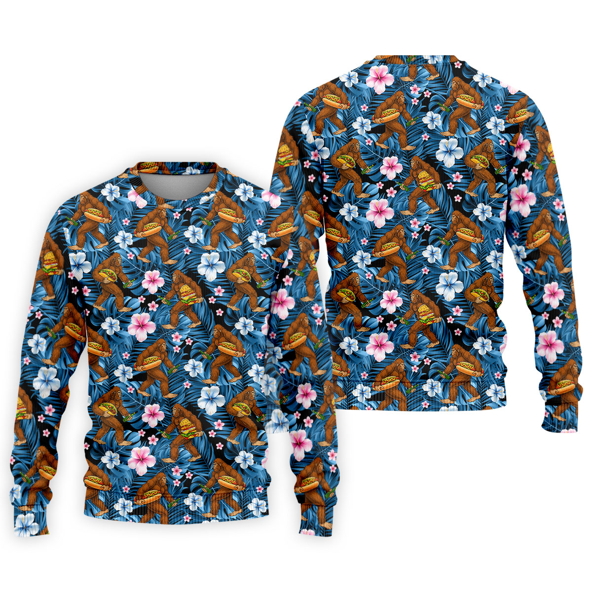 Tropical Bigfoot Burger Party Pattern Hawaiian Golf Polo, Golf Tops For Men, Golfing Apparel