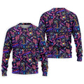 Tropical Theme Neon Pattern Black Golf Shirt, Men's Funny Golf Shirts, Polo Shirts For Men
