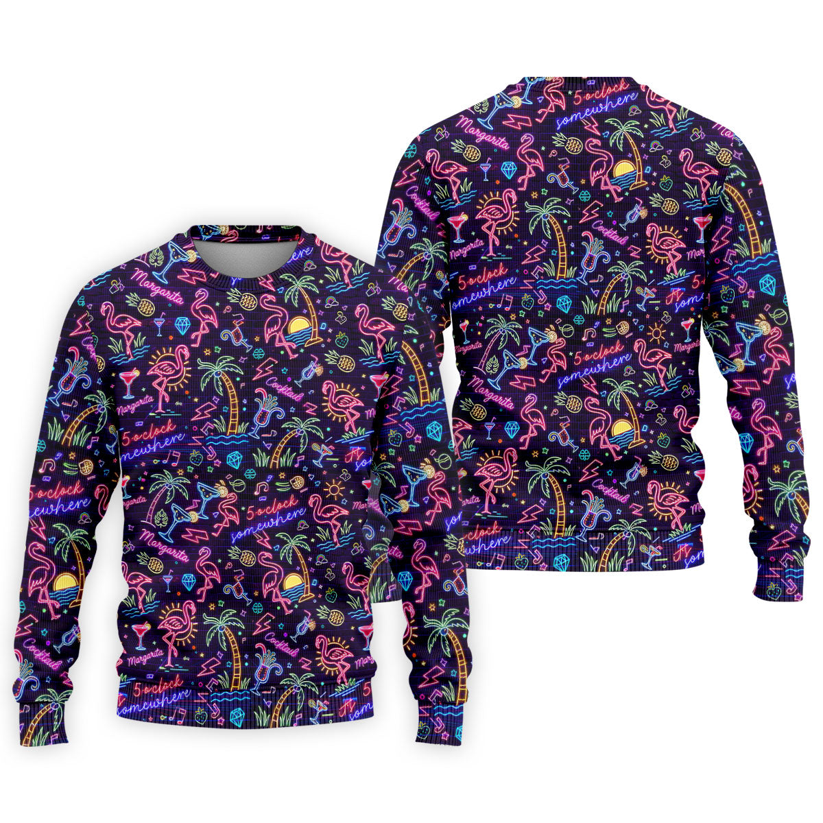 Tropical Theme Neon Pattern Black Golf Shirt, Men's Funny Golf Shirts, Polo Shirts For Men