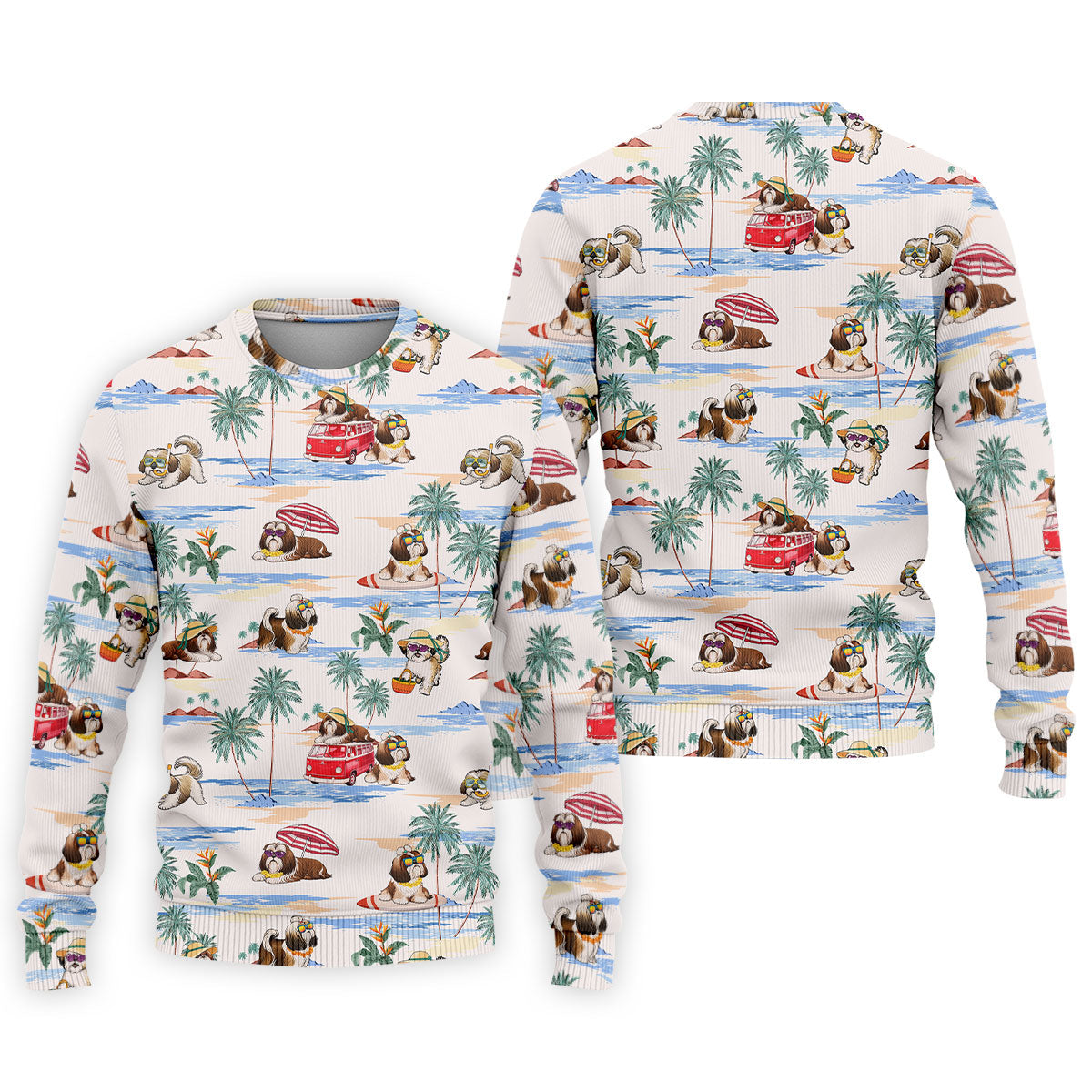Beach Vacation Shih Tzu Print Hawaiian Golf Polo, Golf Tops For Men, Golfing Apparel