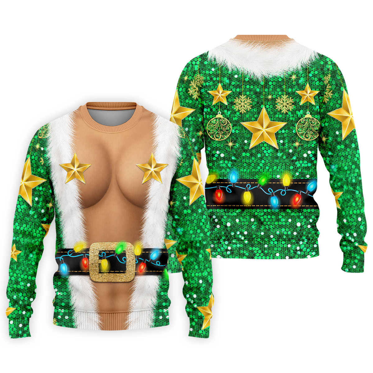 Green Santa Gold Stars Christmas Golf Shirt, Mens Golf Shirts, Mens Polo Shirts