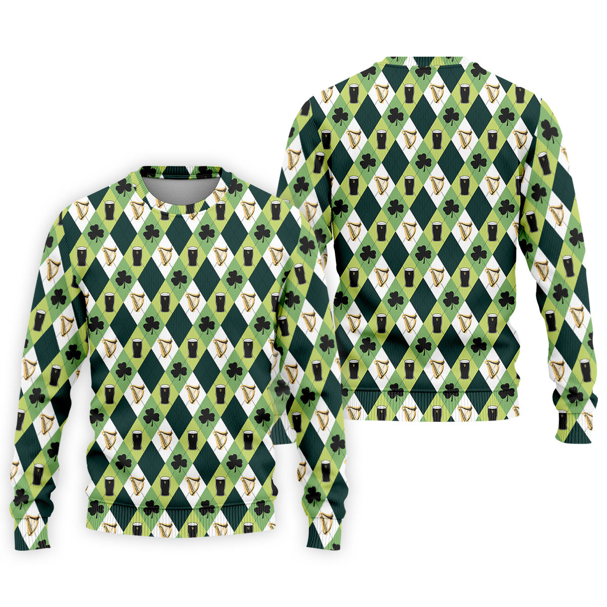 Green And White Argyle Pattern Beer St Patrick's Day Golf Shirt, Golf Tops For Men, Polo For Men