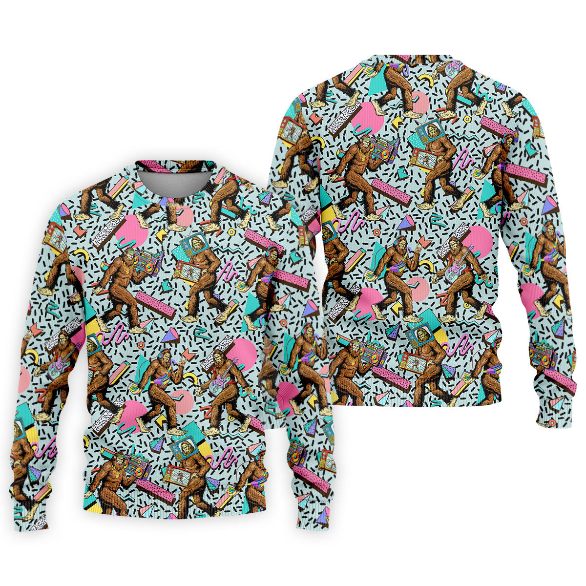Bigfoot Pop Culture Pattern with Retro TV Sets Design Design Hawaiian Golf Polo, Golf Tops For Men, Golfing Apparel