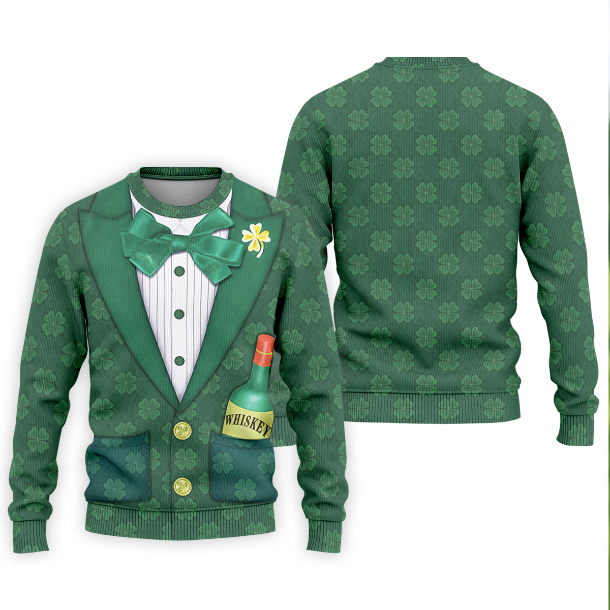 St Patrick's Day Green Shamrock Suit Whiskey Golf Print Golf Shirt, Polo Shirts For Men, Golf Shirts For Men