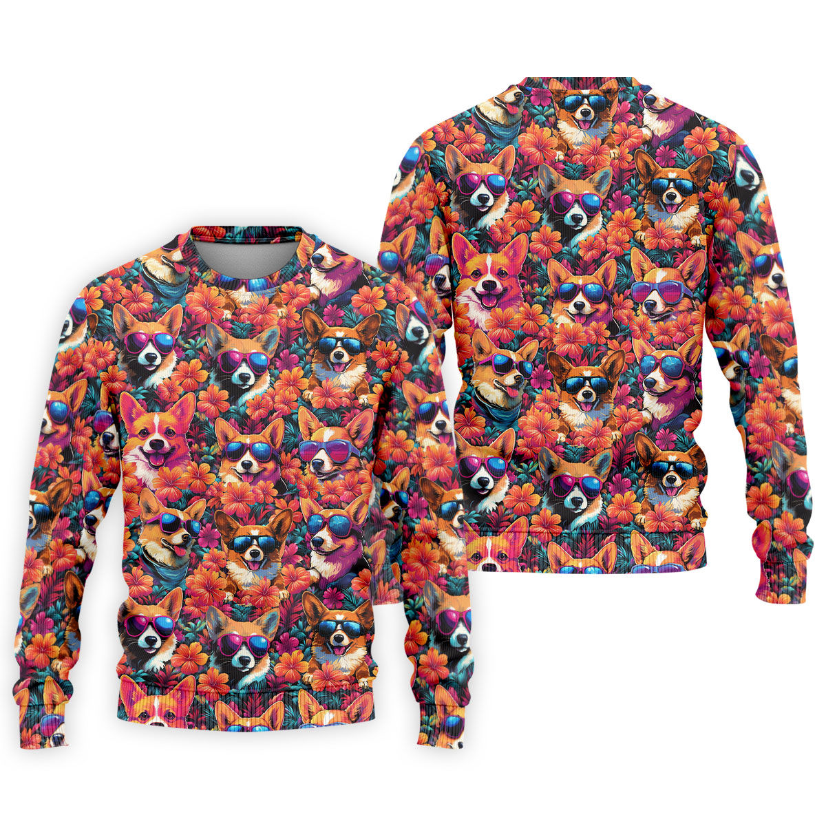 Tropical Corgi Floral Pattern Hawaiian Golf Polo, Golf Tops For Men, Golfing Apparel