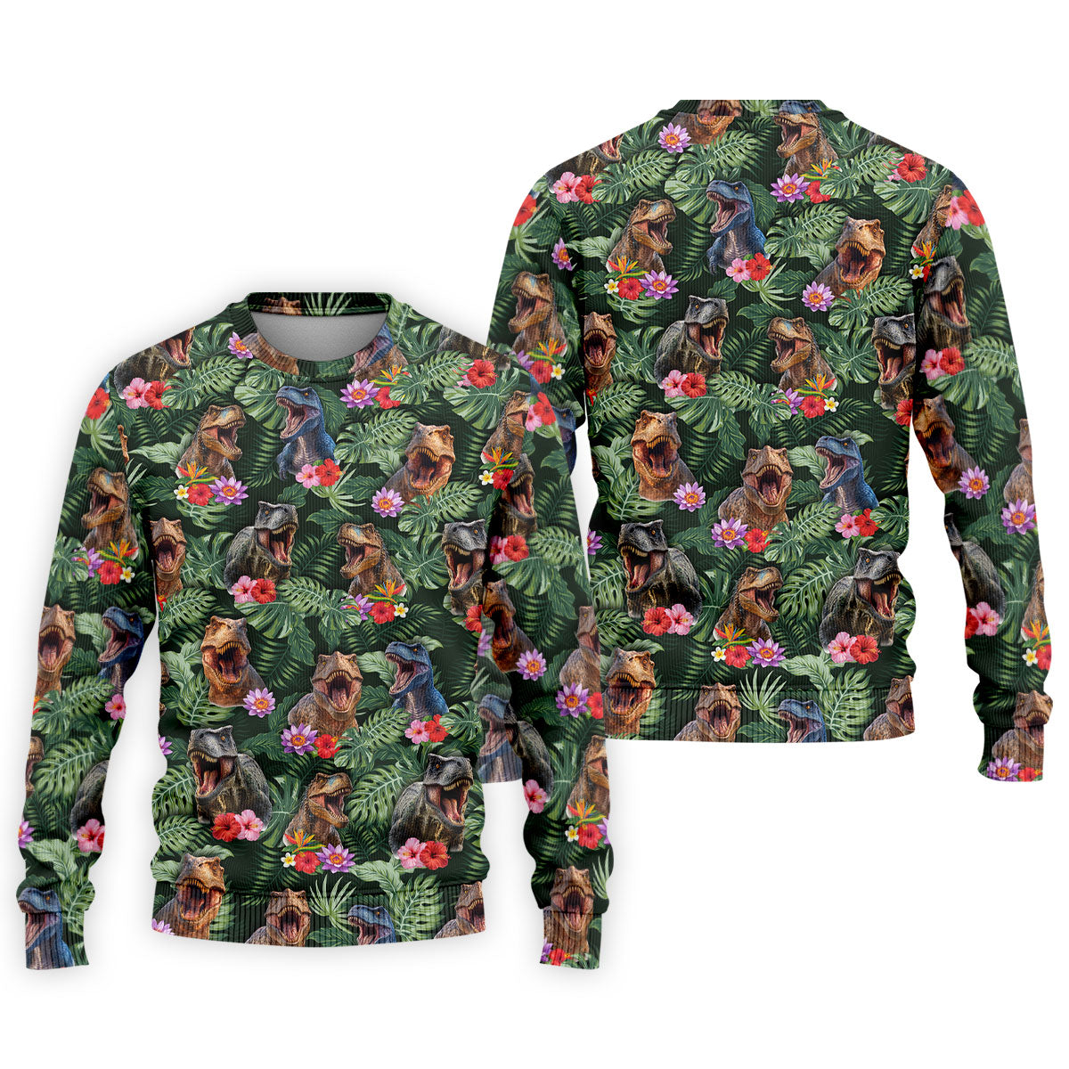 Tropical T Rex Floral Pattern Hawaiian Golf Polo, Golf Tops For Men, Golfing Apparel