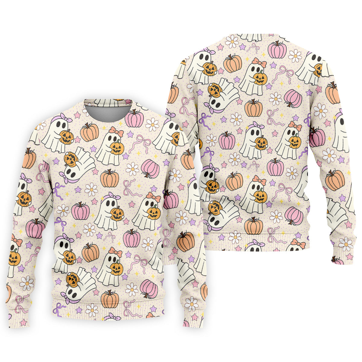 Halloween Seamless Pattern Cute Golf Shirt, Retro Halloween Polo Shirts For Men, Golfing Apparel