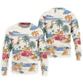 Tropical Shiba Inu Beach Pattern Hawaiian Golf Polo, Golf Tops For Men, Golfing Apparel