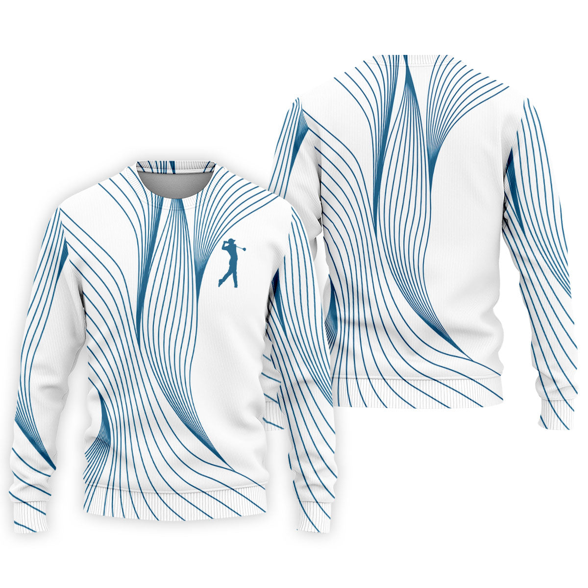 Geometric Line Wavy Line Blue And White Golf Shirts For Men, Men's Golf Shirt, Polo Shirts For Men