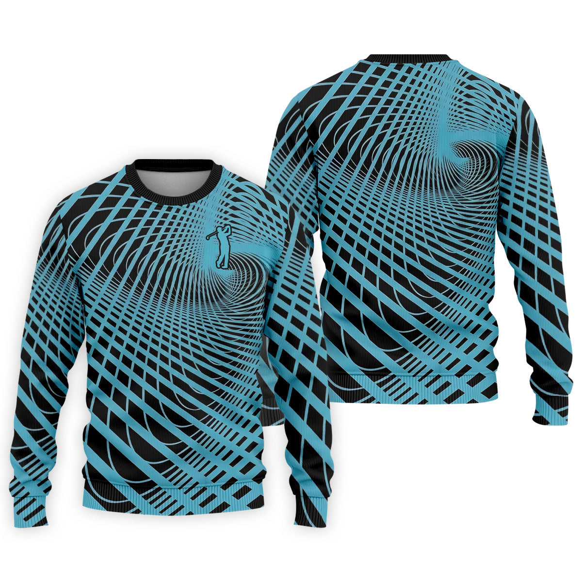 Swirling Vortex Black And Light Blue Golf Shirts For Men, Polo Shirts For Men, Golfing Apparel