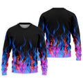 Black Blue Flame Fire Pattern Golf Shirt, Men's Golf Shirt, Mens Polo Shirts, Printed Golf Shirts