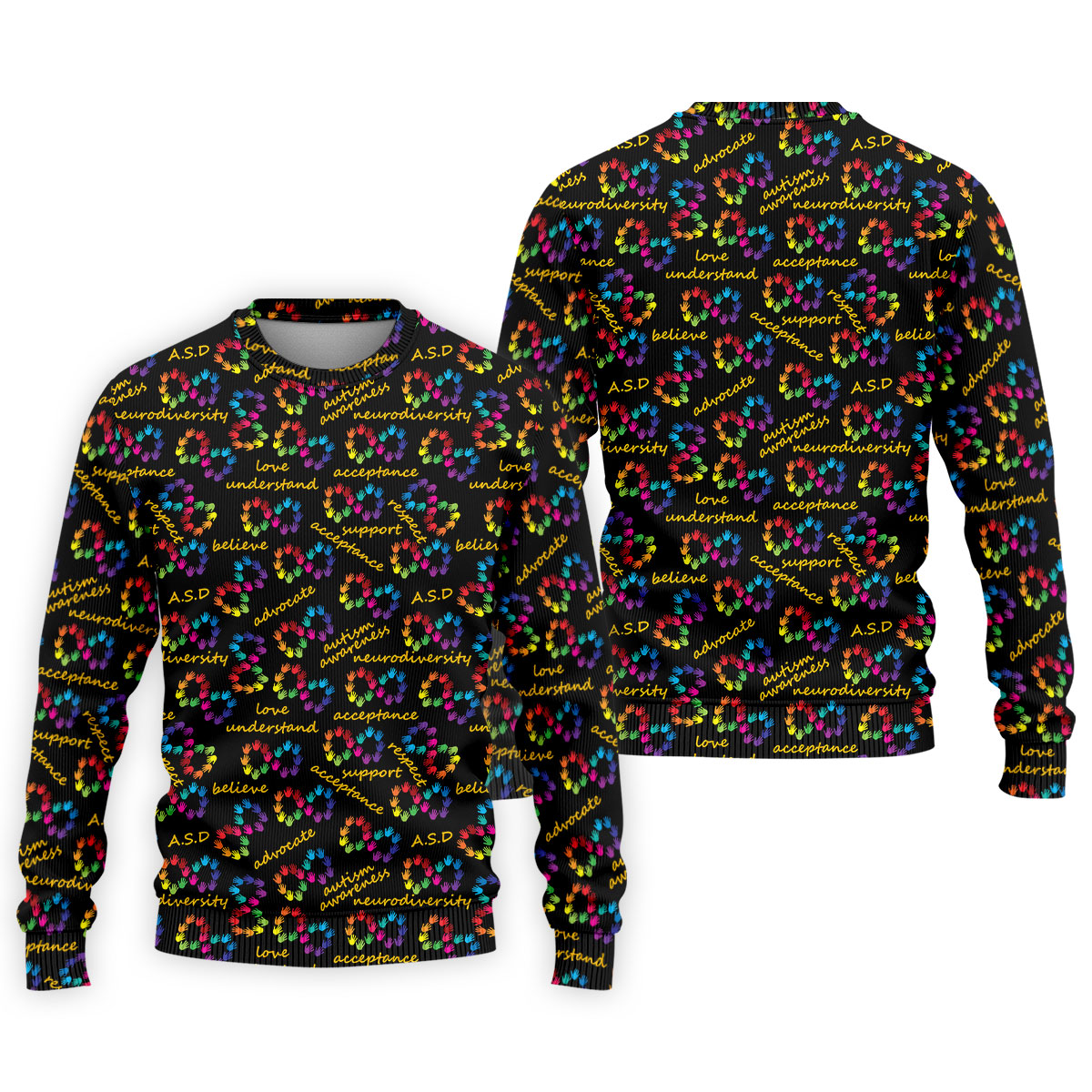 Rainbow Infinity Symbol Autism Awareness Colorful Handprint Golf Shirts For Men, Polo Shirts For Men