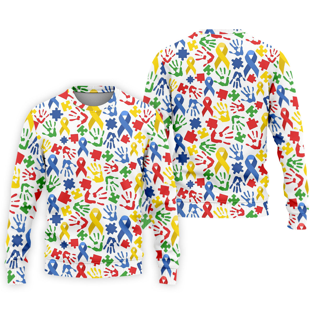 Autism Ribbon Colorful Puzzle Pieces Handprints Golf Tops For Men, Polo Shirts For Men, Golf Shirts For Men