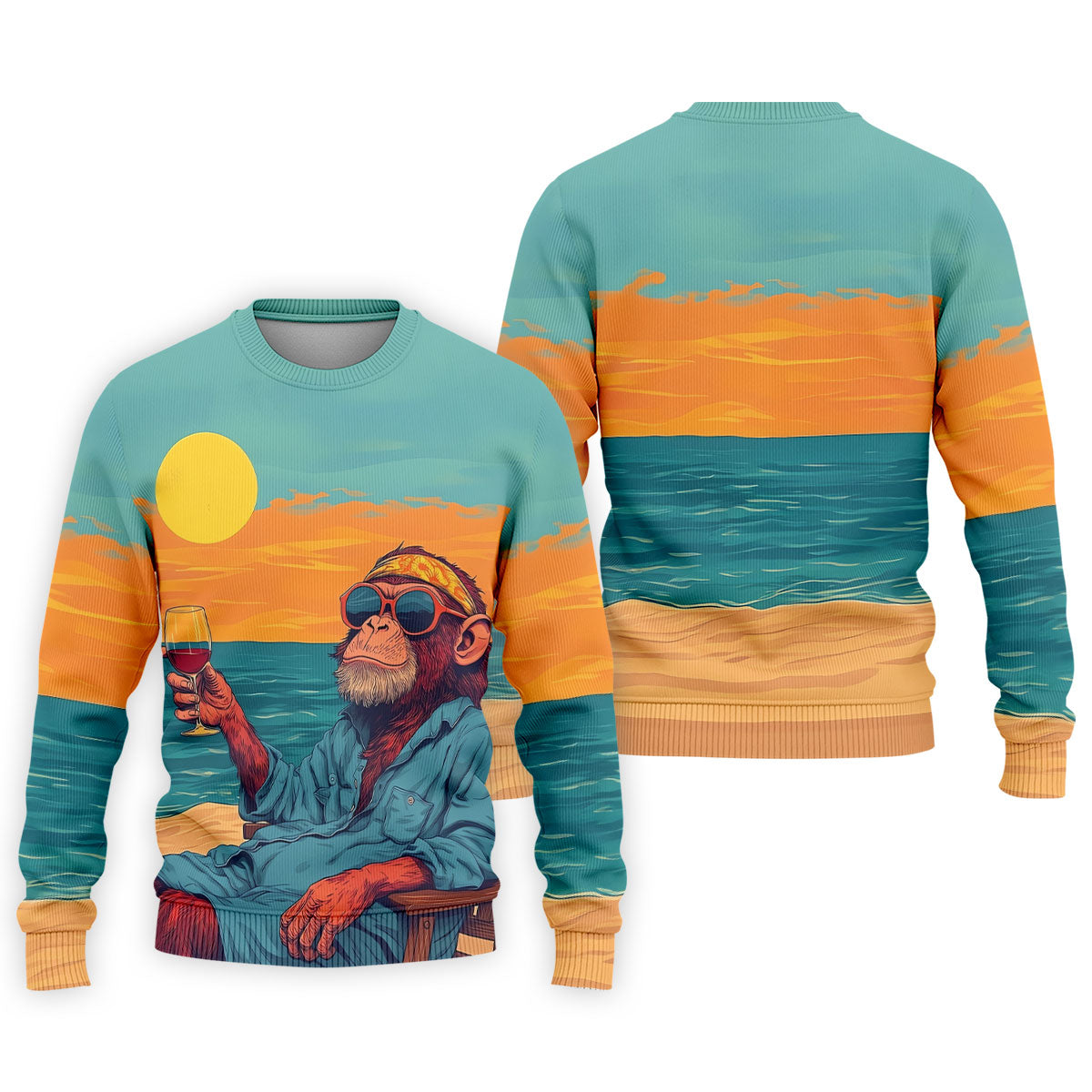 Monkey Gentleman Sunset Coast Hawaiian Golf Shirt, Men's Golf Shirt, Polo Shirts For Men