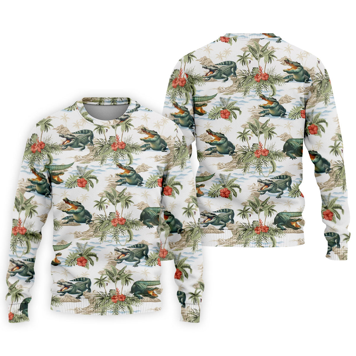 Tropical Coastal Alligator and Hibiscus Pattern Hawaiian Golf Polo, Golf Tops For Men, Golfing Apparel