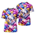 Colorful Disco Ball Party Pattern Polo Shirt, Womens Golf Tops, Golf Shirts For Women