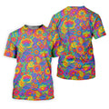 Vintage Psychedelic Floral Pattern Hawaiian Golf Shirt, Mens Golf Shirts, Golf Polo Shirts For Men