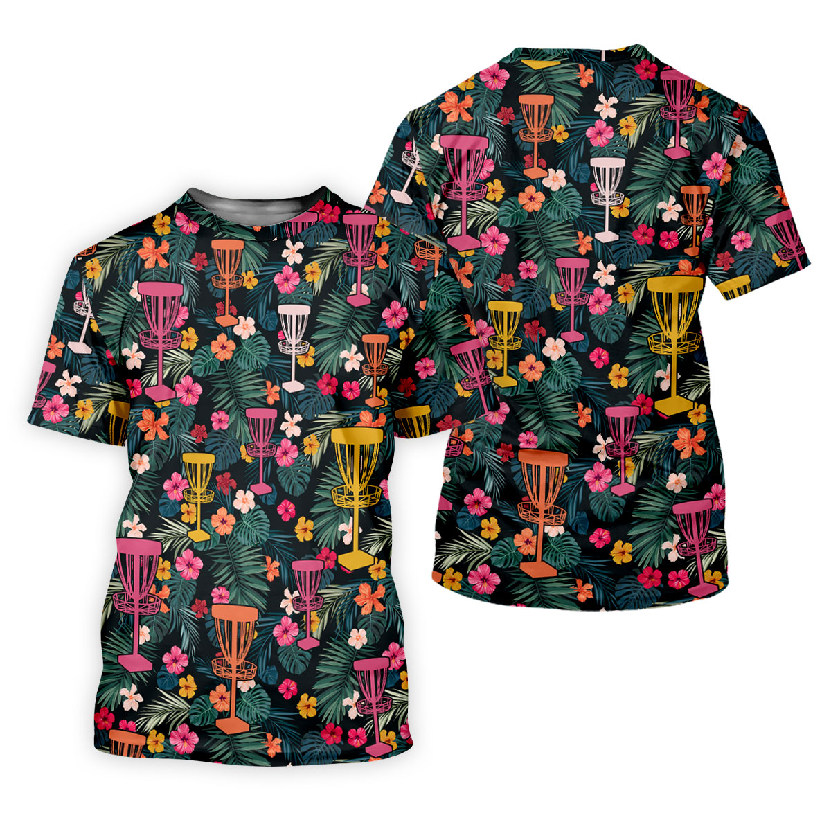 Dark Tropical Disc Golf Basket Polo Shirt, Printed Golf Shirts, Golf Apparel For Men
