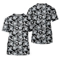 Black And White Pattern Tropical Hawaiian Golf Shirt, Summer Theme Golf Shirt For Women