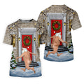 Men's Streaking Santa Doorbell Golf Shirt, Christmas Golf Shirt, Golf Apparel For Men