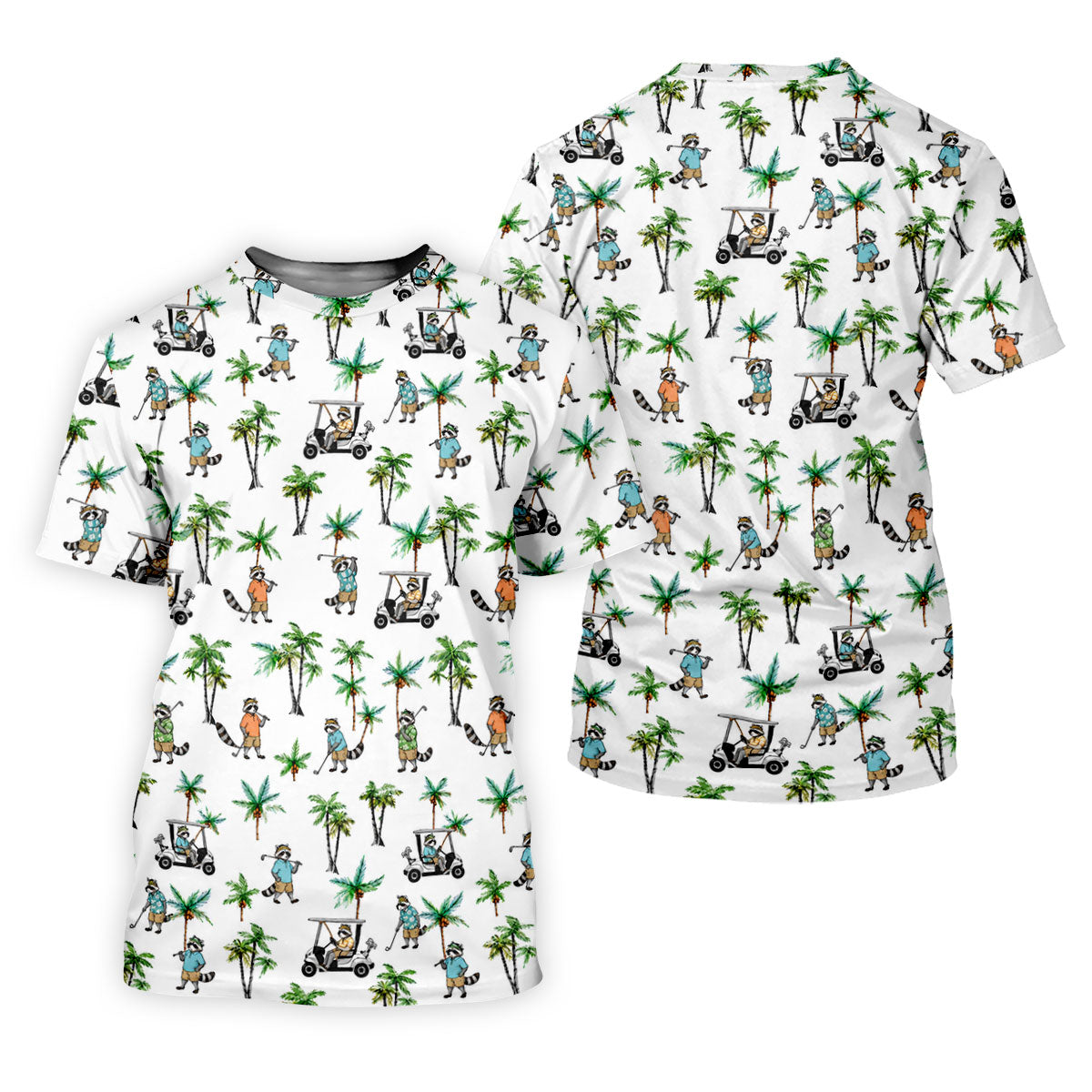 Funny Raccoon Tropical Golf Pattern Polo Shirt, Womens Golf Tops, Printed Golf Shirt