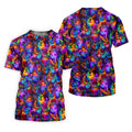 Psychedelic Cat Golf Shirt, Colorful Neon Cat Pattern, Polo Shirts For Men