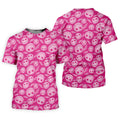 Pink Stitched Skull Halloween Golf Polo Shirt, Golf Shirts For Men, Mens Golf Apparel