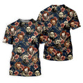 Gothic Floral Clown Doll Mask Hawaiian Polo, Golf Shirt For Men