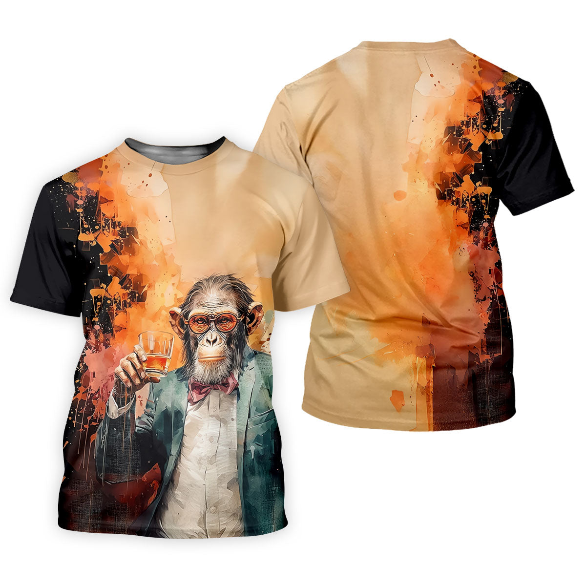 Gentleman Monkey Whiskey Golden Sunset Hawaiian Golf Polo, Golf Tops For Men, Golfing Apparel